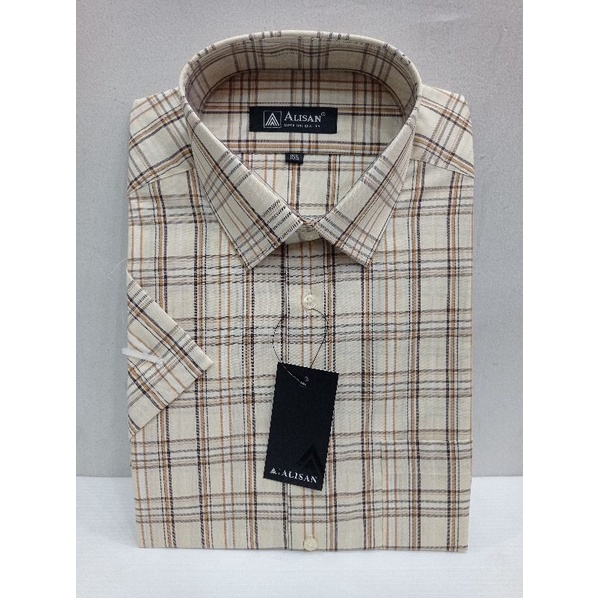 Alisan Kemeja Motif Lengan Pendek Kotak-Kotak Reguler