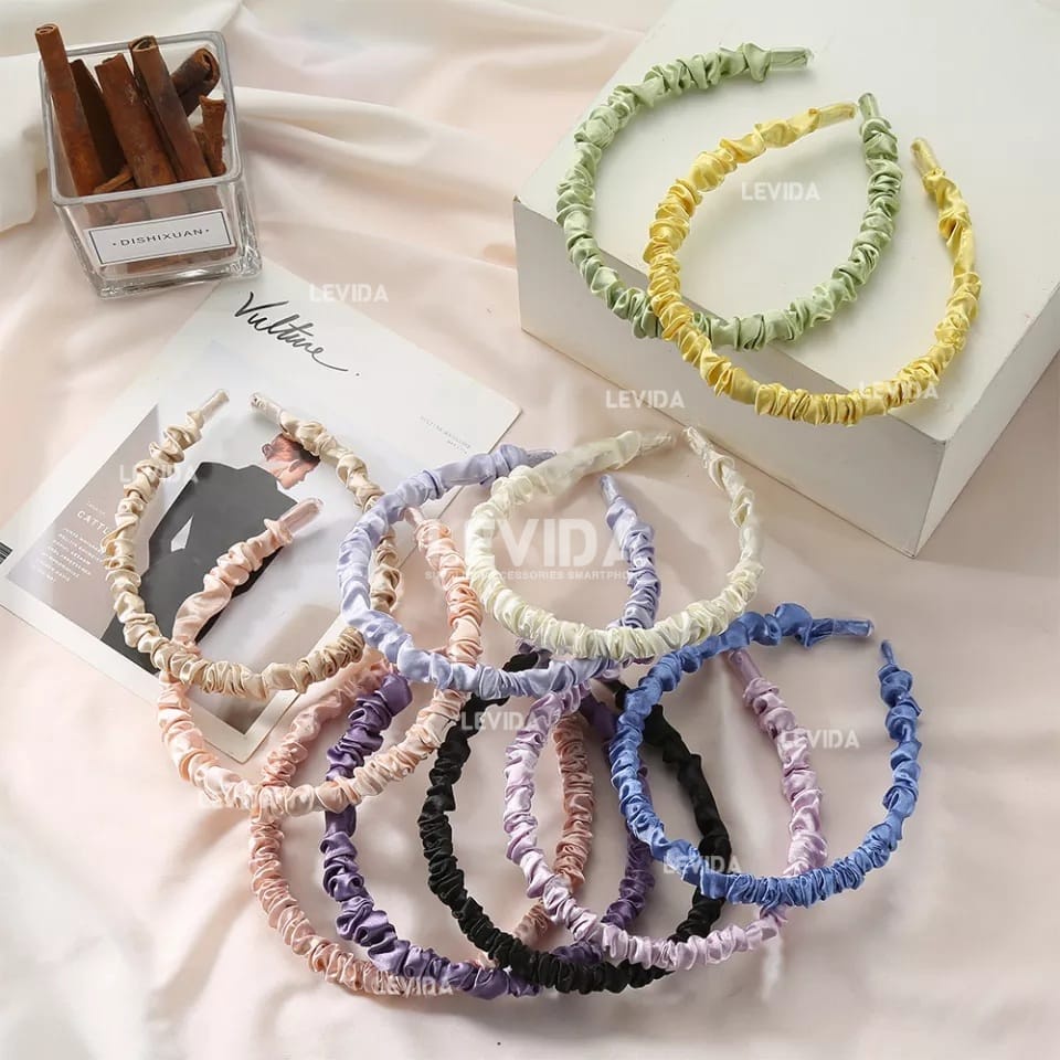 (VCM) Bando korea kerut scrunchie headband warna pastel