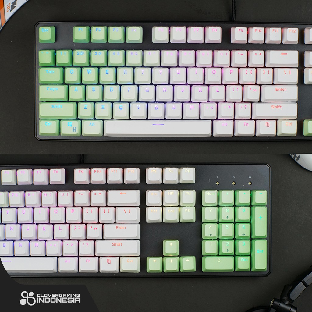 Keycaps CLV Green White Gradient - PBT Double Shot 104 Keycap Set