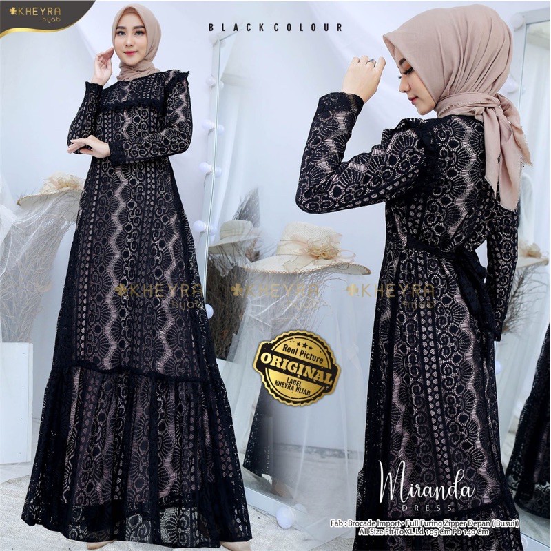 Gamis brokat hitam mewah wanita muslimah. Miranda drees brokat original by Kheyra