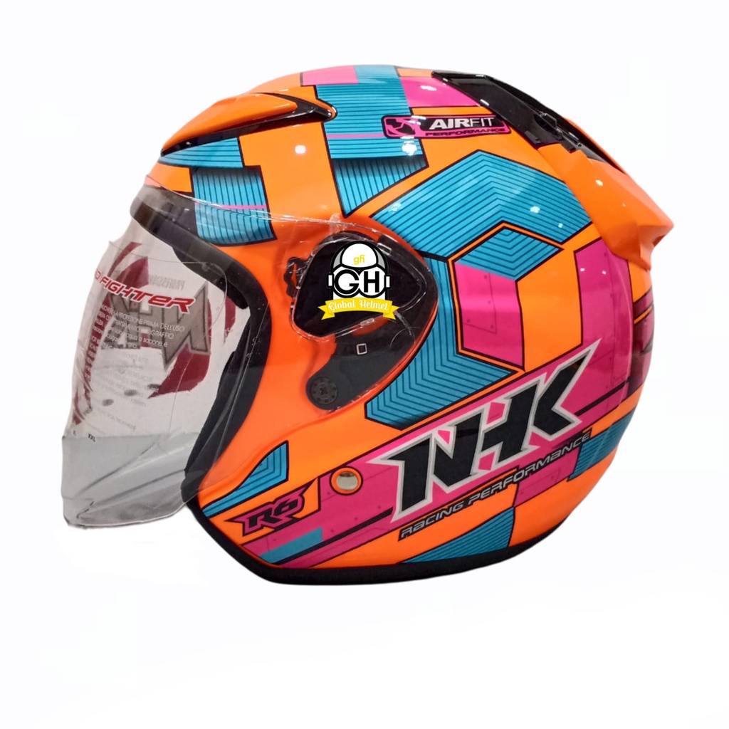 HELM HALF FACE NHK R6 R-6 MOTIF CUBE ORANGE FLO