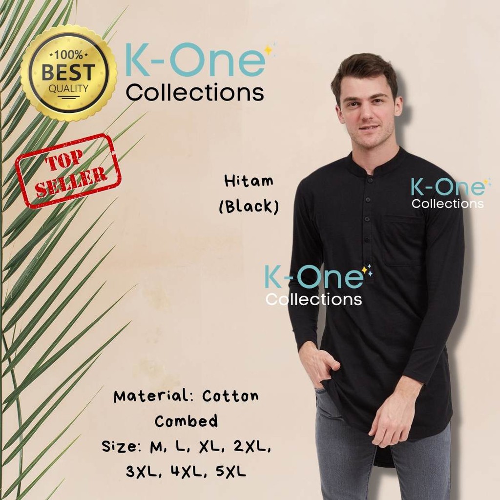 Kaos Gamis Pria Warna Hitam Polos Design Elegant dan Kekinian Bahan Adem SIZE M-5XL / Gamis Muslim