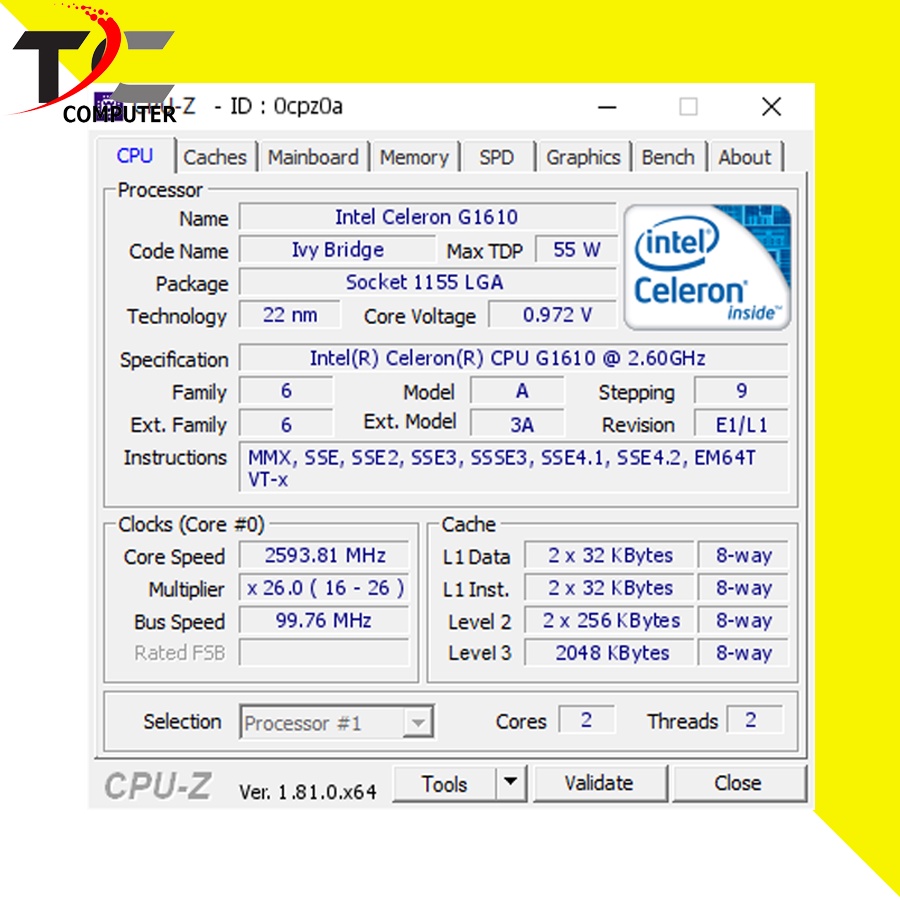 Processor Celeron G1610 2.6Ghz Socket LGA 1155