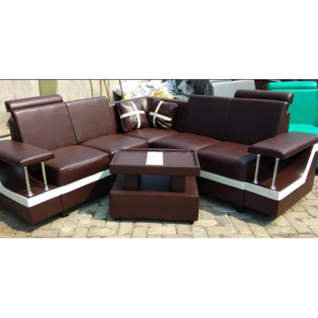 Sofa L kain semi-kulit minimalis elora