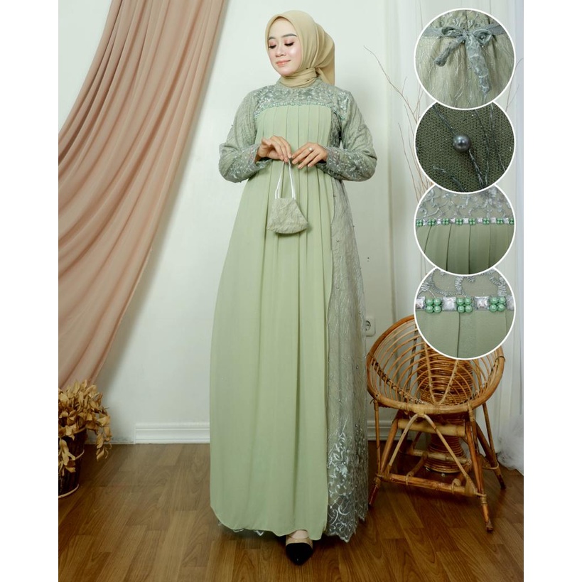 AK - GAMIS TASYA GAMIS PESTA GAMIS PAYET GAMIS MODERN GAMIS MEWAH DRESS PESTA DRESS MEWAH DRESS PERNIKAHAN DRES LEBARAN GAMIS WISUDA BAJU SERAGAM OUT FIT WANITA FASHION MUSLIM-GREEAN TEA