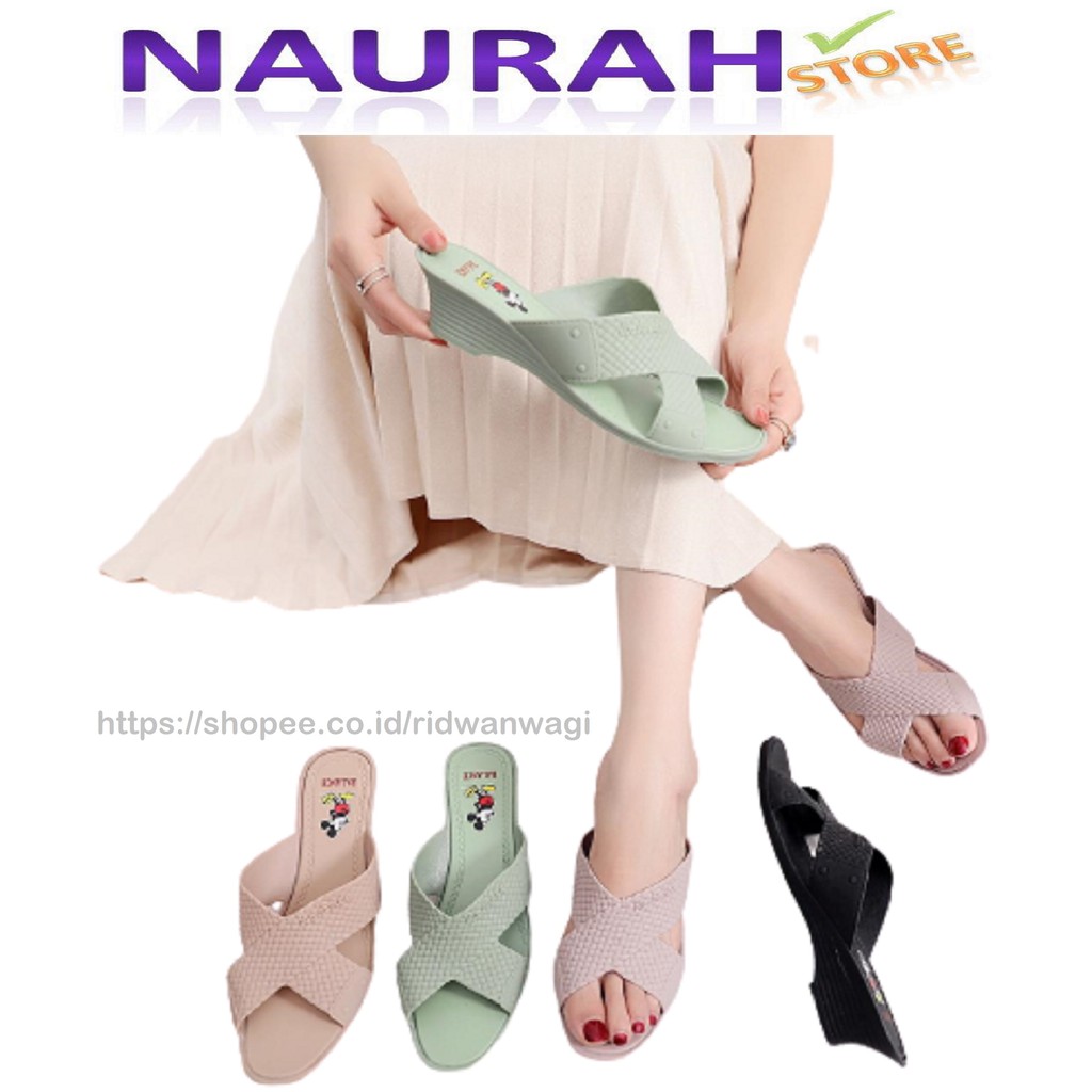 BALANCE 406 1 ORIGINAL SENDAL WEDGES WANITA SLOP SILANG JELLY ANYAM IMPORT LENTUR DISKON PROMO MURAH