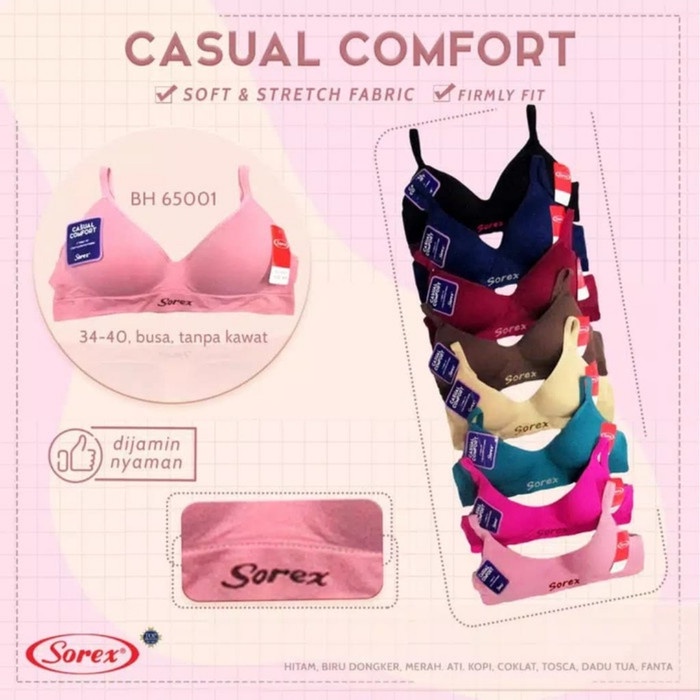 BH Sorex 65003 Sport Busa Tipis Perempuan | Sorex Bra Casual Garis Tanpa Kawat Wanita Dewasa | Open | Pakaian Dalam Underwear