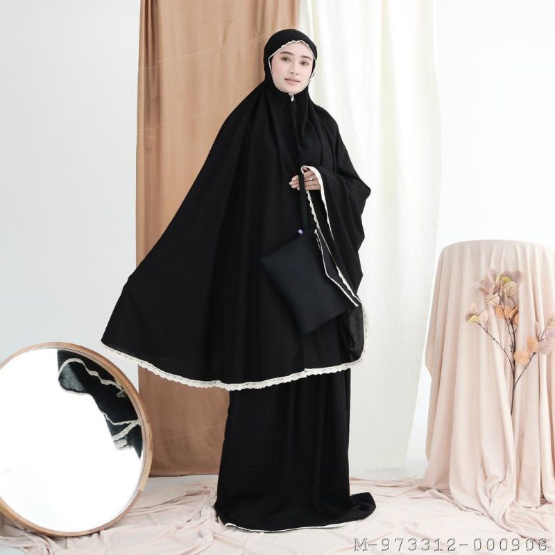PERALATAN SHOLAT MUKENA POLOS RENDA HYGET  VSXG-004Variasi： hitam, putih , navy, coksu, mocca/milo, 