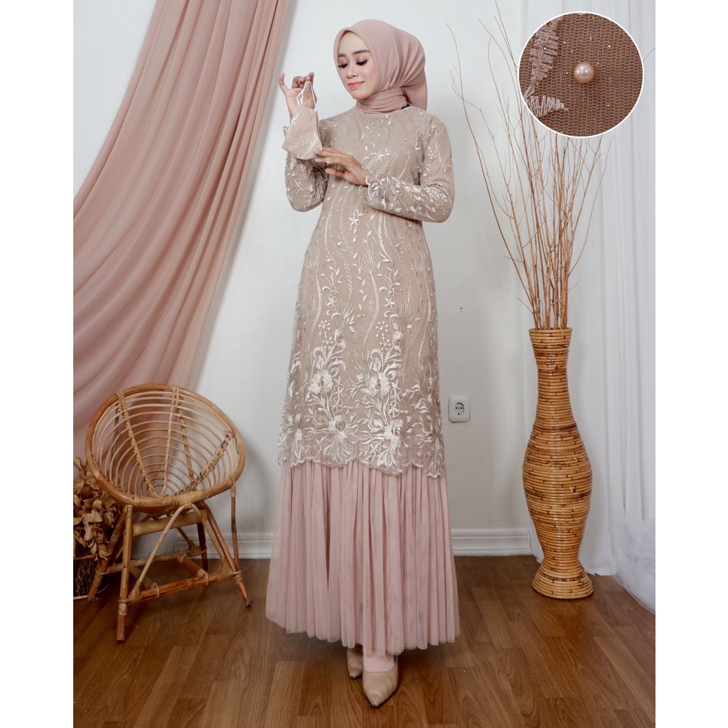 Permata Olshop / Kebaya Gamis Tutu NJ / Gamis Brokat Pesta Mewah / Kebaya Wisuda