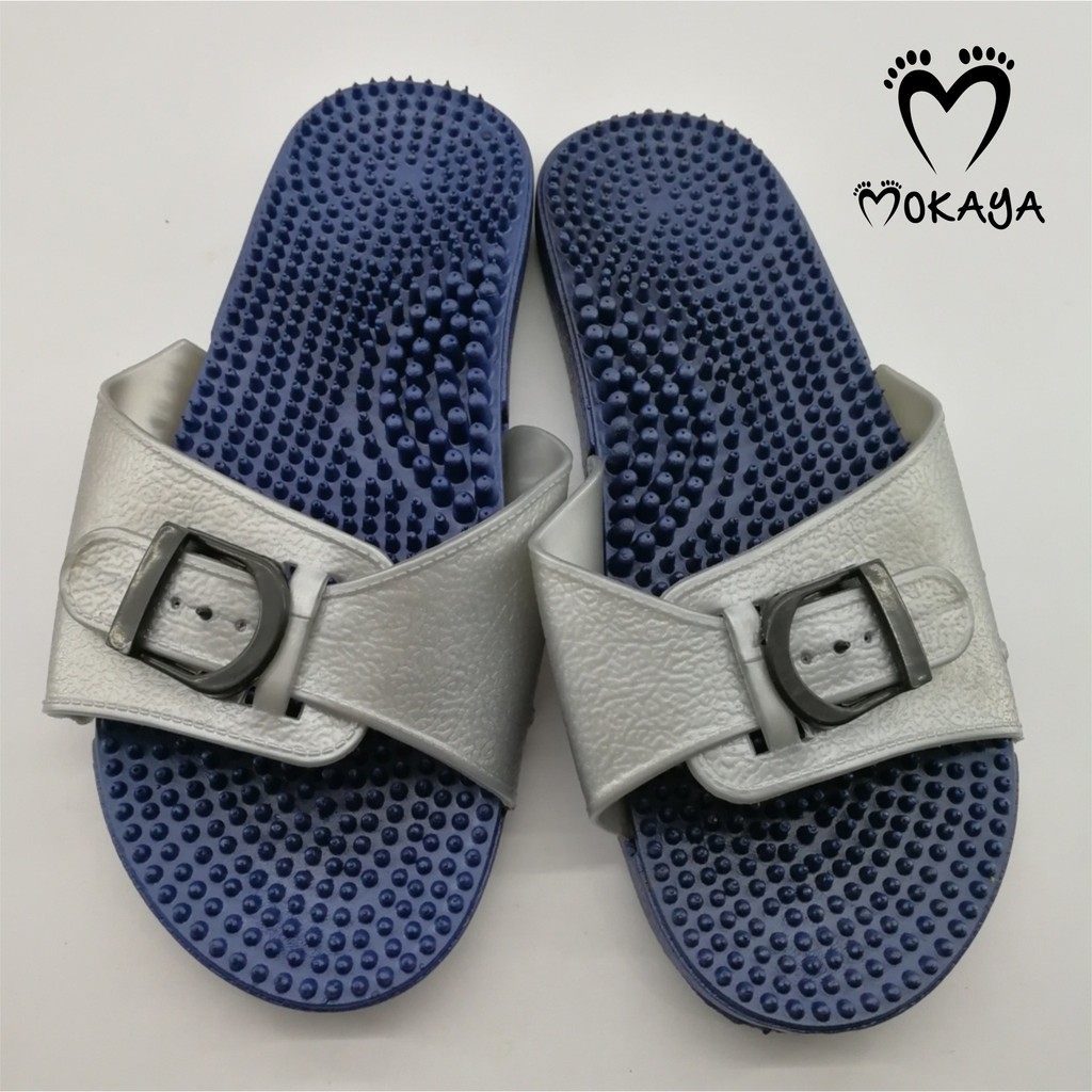 Sandal Slop Rematik Wanita Gesper Besar Empuk Keren Import Mokaya / Size 36-40 (015-1)-Biru Tua