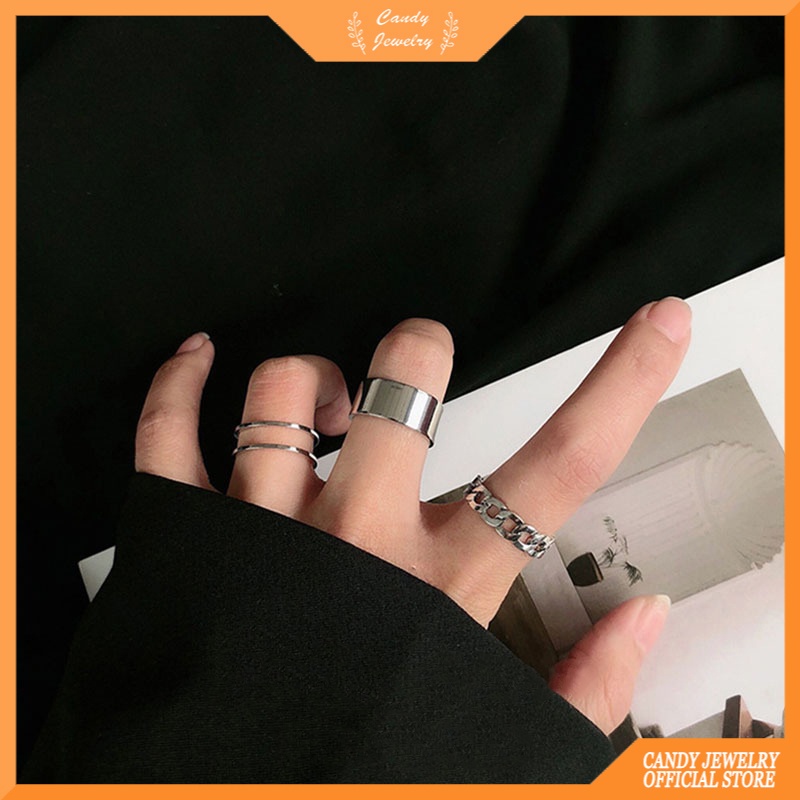 3pcs / set Cincin Rantai Model Terbuka Gaya Retro Hip Hop Untuk Wanita