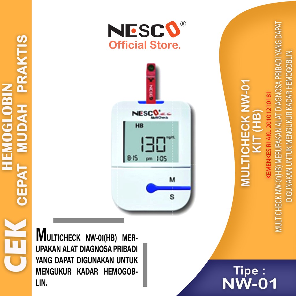 Alat Cek HB NESCO Multicheck2 NW-01 Kit (Alat Cek Kadar Hemoglobin Izin Kemenkes)