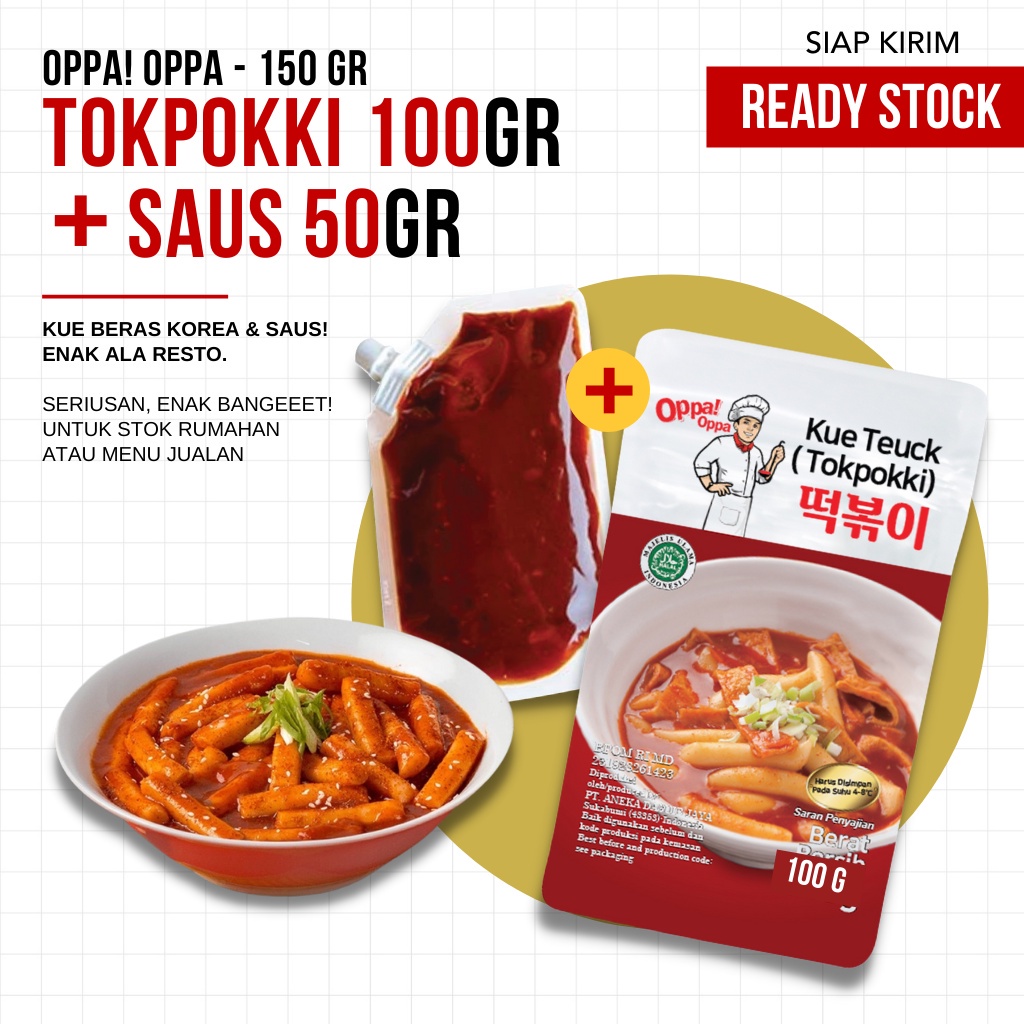 Tokpokki Kue Beras Korea 100gr + Saus 50gr Oppa! Oppa (TERMURAH)