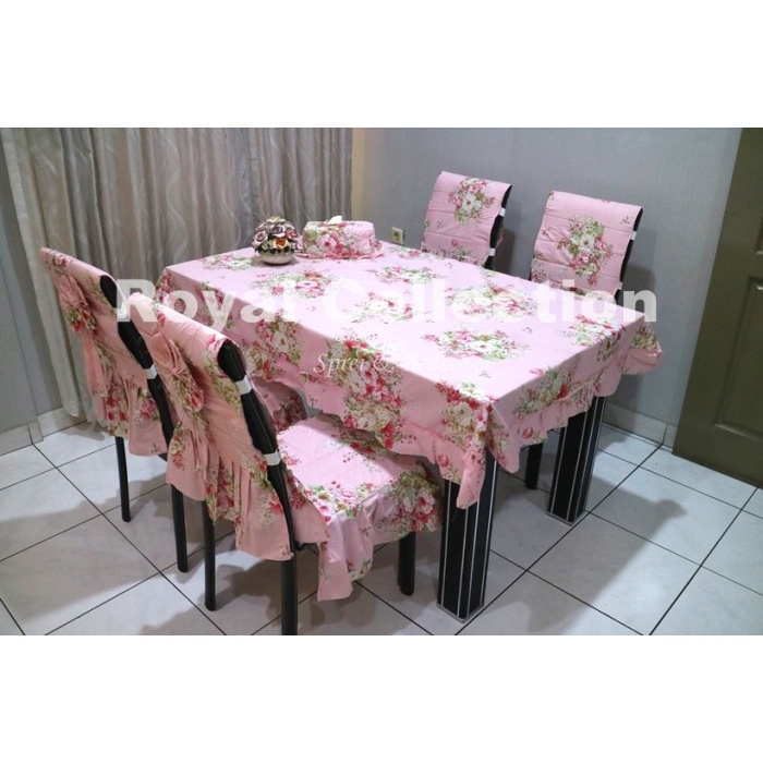 Taplak Meja Makan - Set Sarung Kursi Makan / Taplak Meja / Ctc / Cover Kursi Darcie Pink