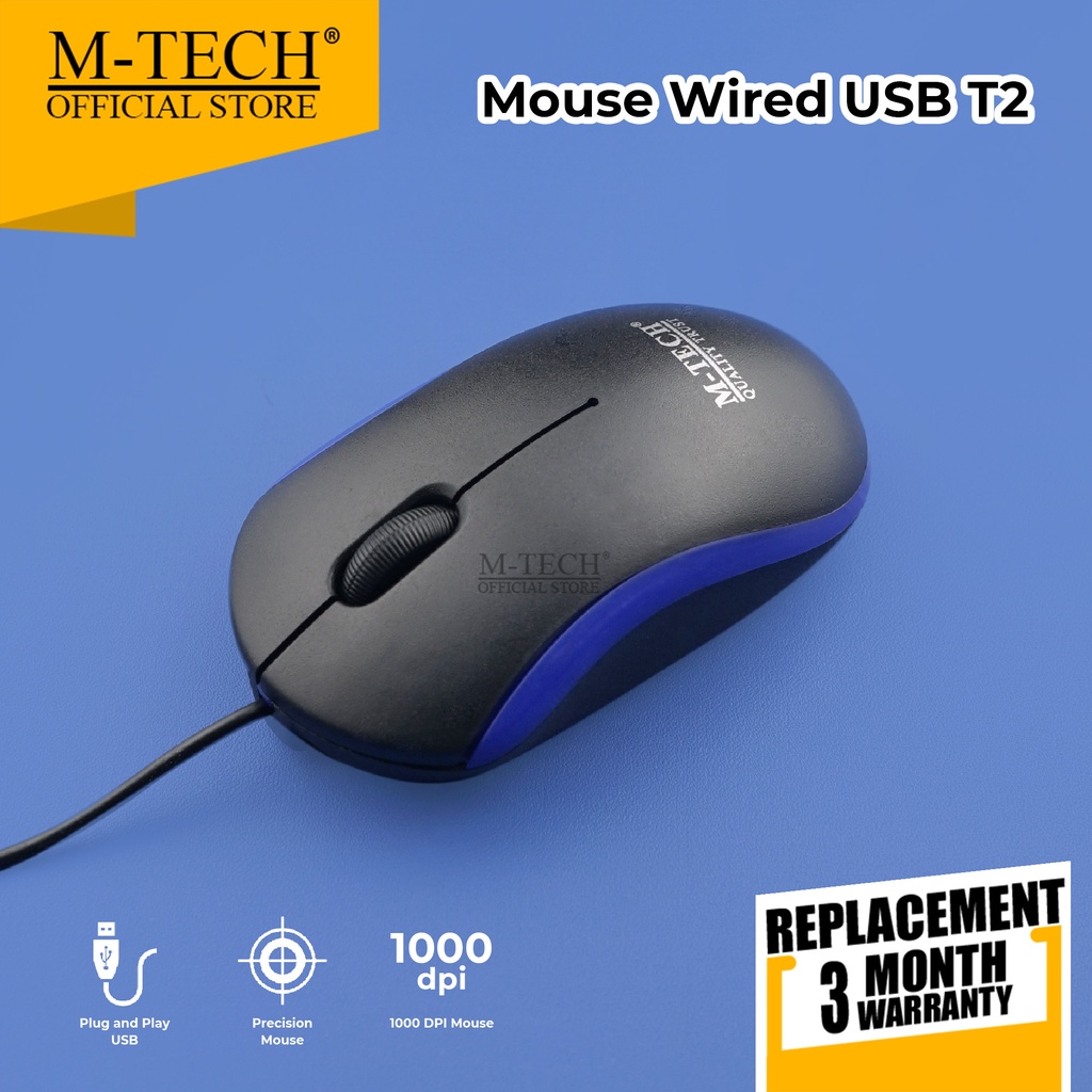 M-Tech Original Mouse Kabel Wired T2 for PC Komputer / Laptop Bisa Smartphone