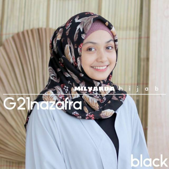 SEGI EMPAT ZAFRA MOTIF LEAF FLOW BLACK ORI BY MILYARDA HIJAB
