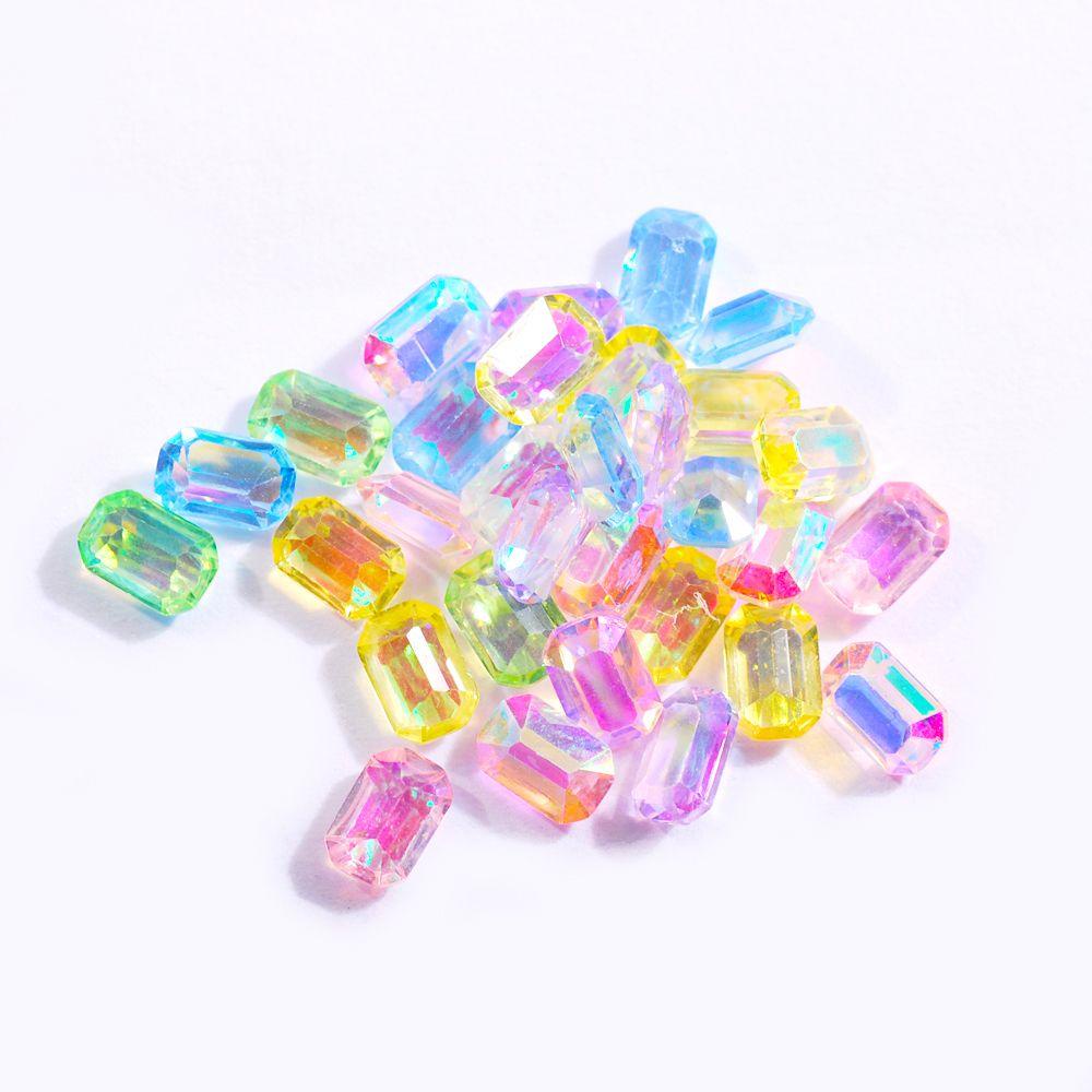 AUGUSTINA Agustin 3D Nail Art Perhiasan DIY Warna Campur Nail Art Charms Persegi Panjang Hiasan Kuku Permata Kristal Nail Art Dekorasi