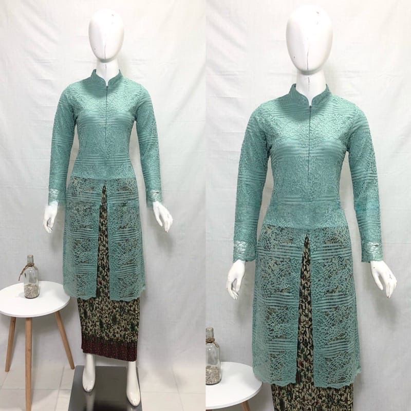 ( C O D ) Setelan Tunik Brukat / Kerah Sanghai Retseleting Depan / Kebaya Modern / KEBAYA