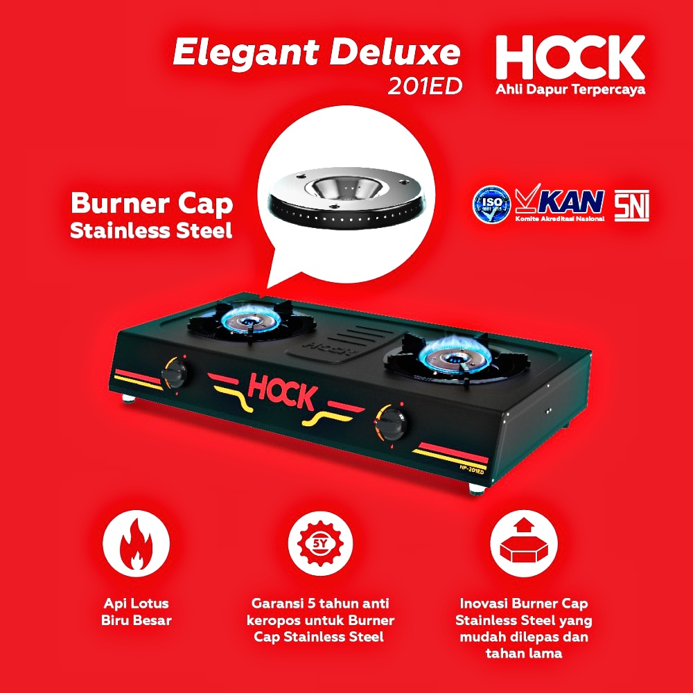 PROMO(BISA COD) HOCK KOMPOR GAS API BIRU HP-201ED 2 TUNGKU Elegant Deluxe Burner Cap Stainless Steel