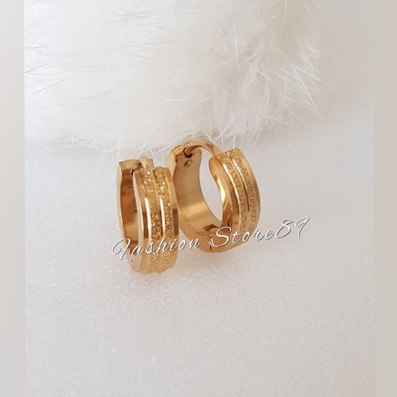 Anting Jepit Dewasa Pasir Garis 2 Titanium bestseller Antikarat Gold Silver