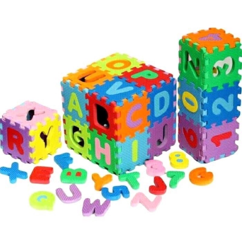 Mainan Puzzle Block Edukasi Anak Belajar Huruf Angka Abjad Warna Evamat Mini Aman Anak SNI