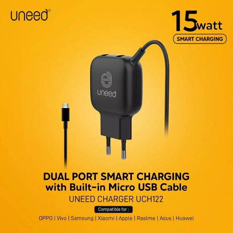 Uneed Smart Charger 3.1A - Dual Usb + Kabel
