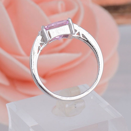 Hu Hu Hu Hu Hu Alat Bantu Pasang Kacamata♡ Cincin Lapis Silver Dengan Cubic Zirconia Kotak Warna Pink Ukuran US 7 8 9 Untuk Wanita