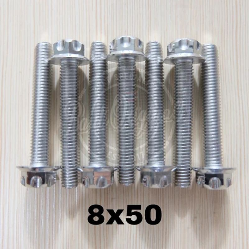 baut probolt 8x50 mm stainless new model drat 12 panjang 5cm 12 silver gs1 gear 2 kunci belimbing heng