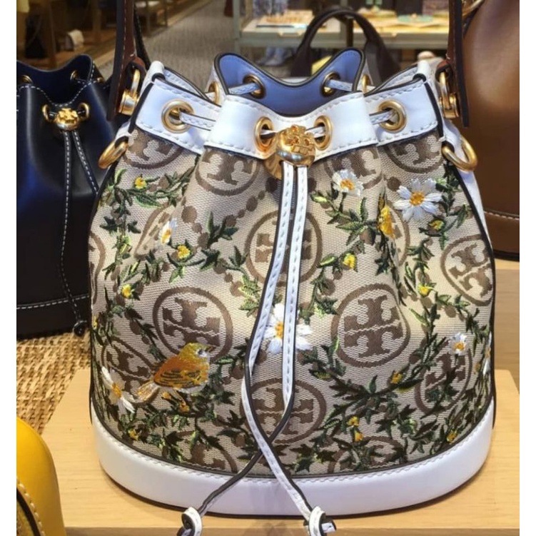 TB T Monogram Embroidered Bucket Bag