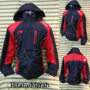 Jaket Gunung Outdoor The North Face TNF Hitam Merah Big Size Tebal Waterproof WINDBREAKER