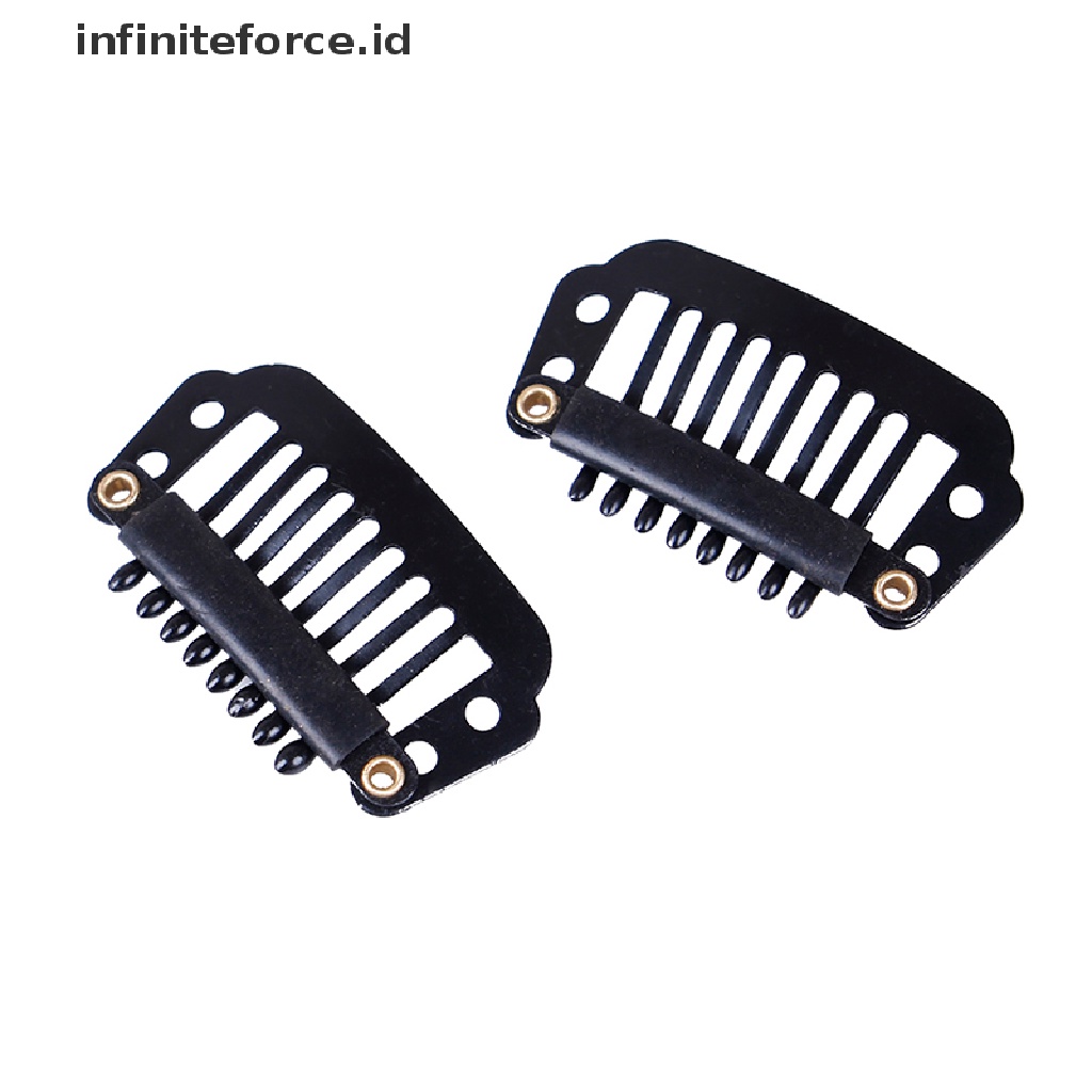 (Infiniteforce.Id) 10 / 100pcs Klip Snap Wig / Rambut Palsu 8 Gigi Bahan Karet Warna Hitam