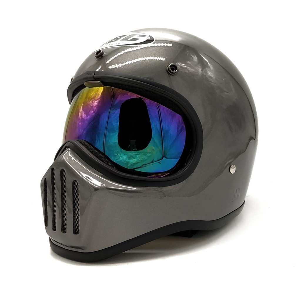 Helm Cakil HBC Polos Grey Glossy + Inner Visor ( Fullface / Retro / Klasik / Vespa )