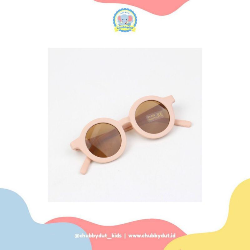 Kacamata anak bulat Retro Kacamata Hitam Anak Bayi Balita Kekinian unisex chubbydut-Peach