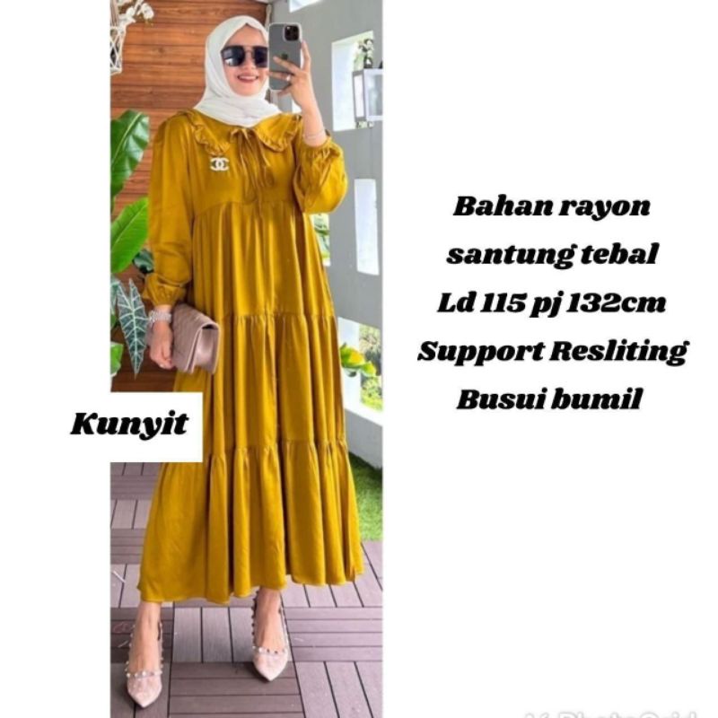 Rachel Midi Dress Busui Friendly // Gamis Wanita Terbaru Kekinian // Fashion Muslim // Bahan Katun Rayon