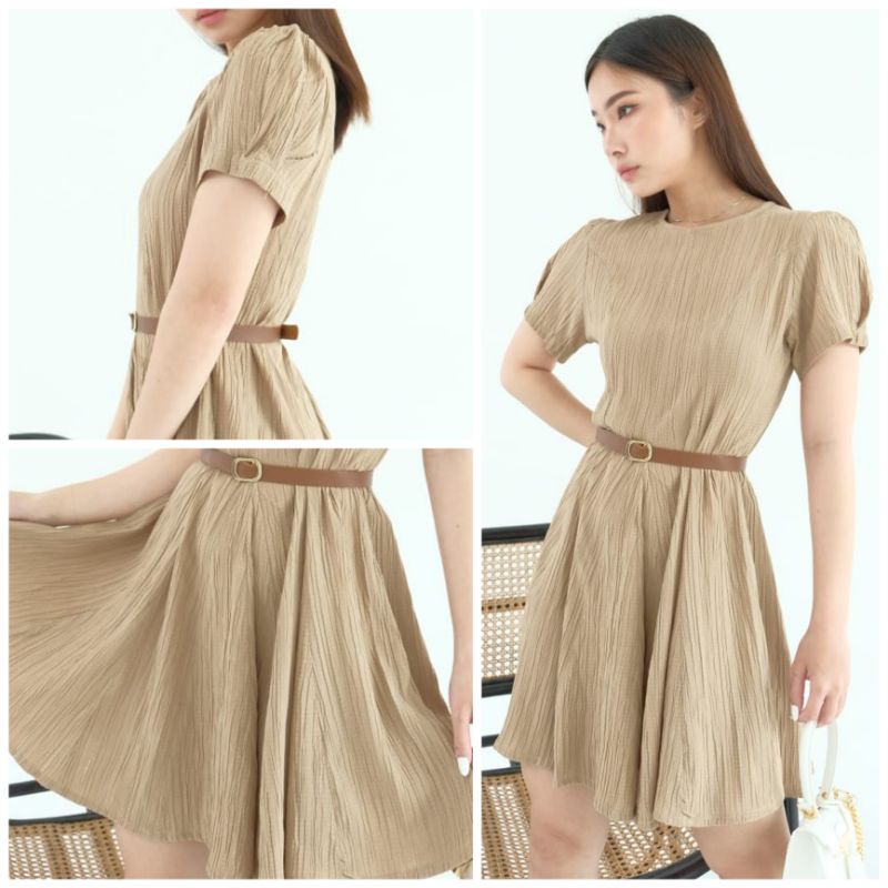 ⚡️ CLEARANCE SALE ♡ PREMIUM ♡ ORIGINAL ! CARROL PLEATED CRINKLE TEXTURE MINI DRESS WITH BELT