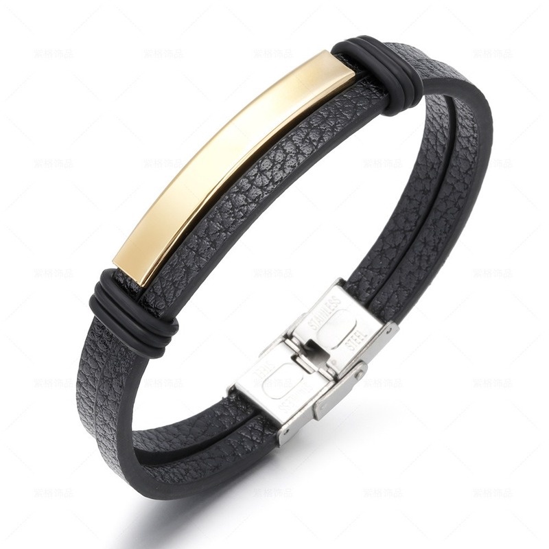 [Z H Perhiasan] Hip Hop Rock Retro Pria Fashion Gelang Kulit Stainless Steel Pesta Perhiasan Aksesoris