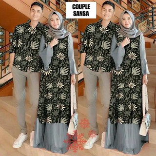batikJM09 Baju  Couple Batik Muslim  Gamis  Kemeja Koko Hem 