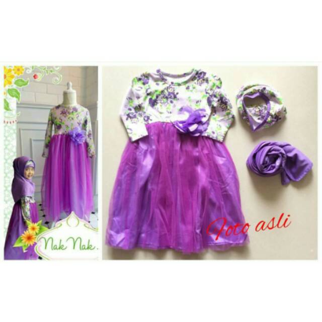 Baju Muslim anak Purple Flo Gamis