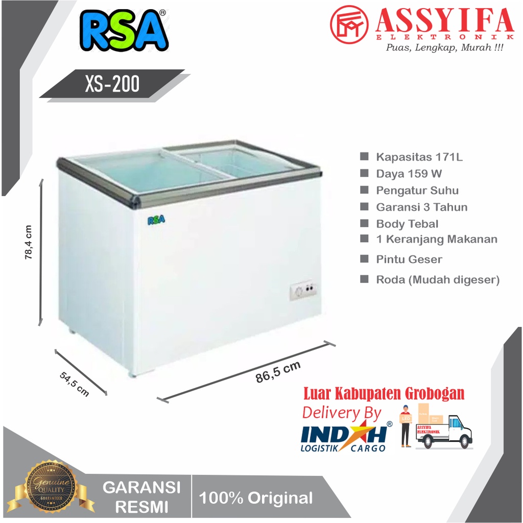 FREEZER BOX SLEDING KACA RSA XS200 GARANSI RESMI