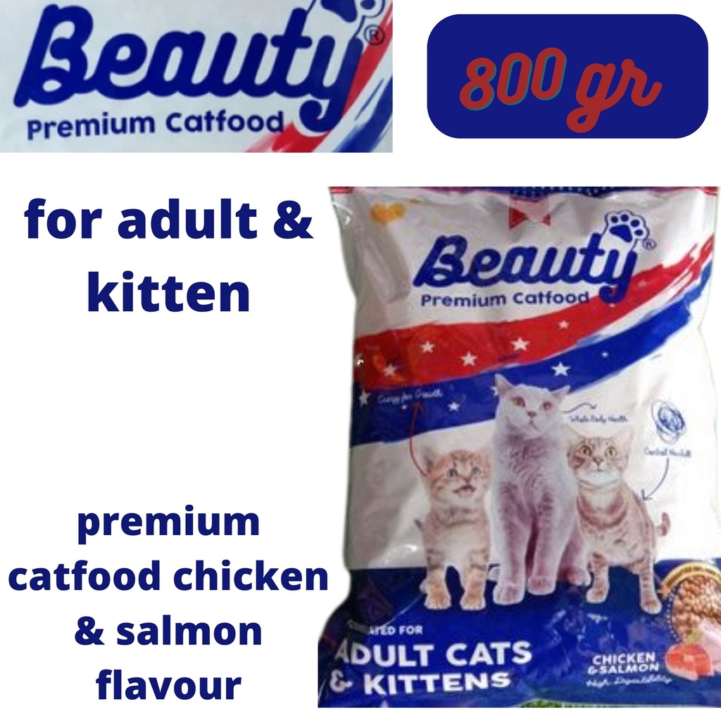 BEAUTY premium makanan kucing catfood for adult &amp; kitten 800gr rasa chicken salmon termurah premium