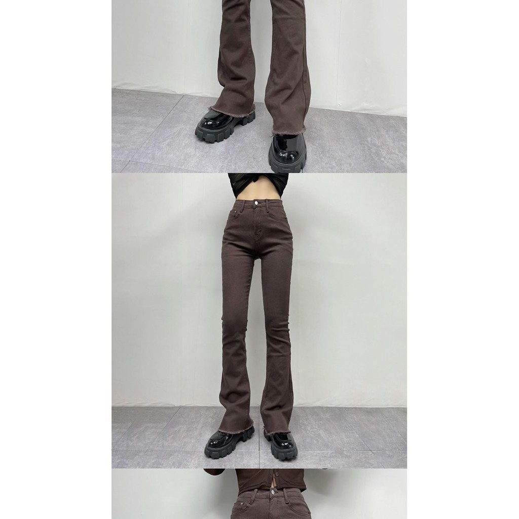 Suhao Musim Gugur Baru Modis Tinggi Pinggang Slim Fit Skinny Jeans Wanita Hip Angkat Bootcut Celana【