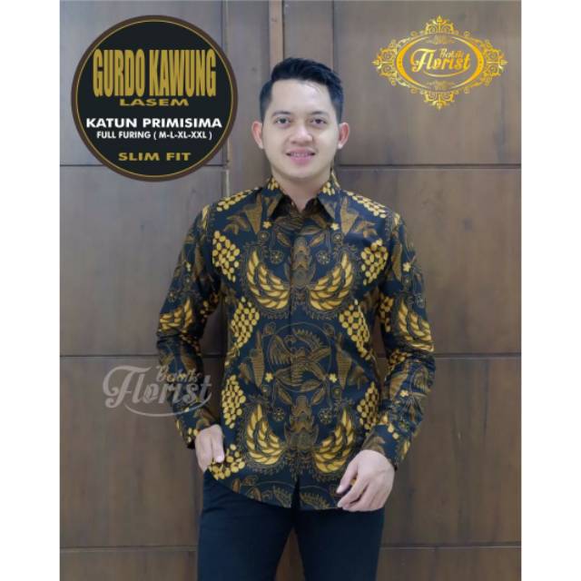 GURDO KAWUNG LASEM Kemeja Batik Pria SLIMFIT Katun Primisima Full Furing