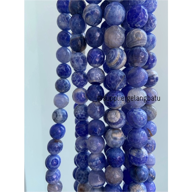 batu alam sodalite serat FACETED 14mm cutting biru putih aksesoris