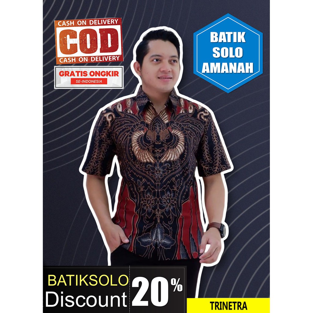 TRINETRA BATIK INDONESIA KEMEJA BATIK PRIA SOLO LENGAN PENDEK LAPIS FURING ATASAN PREMIUM MODERN KATUN HALUS AFANDI LEKSKMANA OPO PINK RANTING MERAH GINANDRA MAHOGRA AROMA KOPI DAUN RANTAI DWI MUKTI MOCCA BAYUSUTA NAVY KEMBANG  BATIK SOLO AMANAH BATIKSOLO