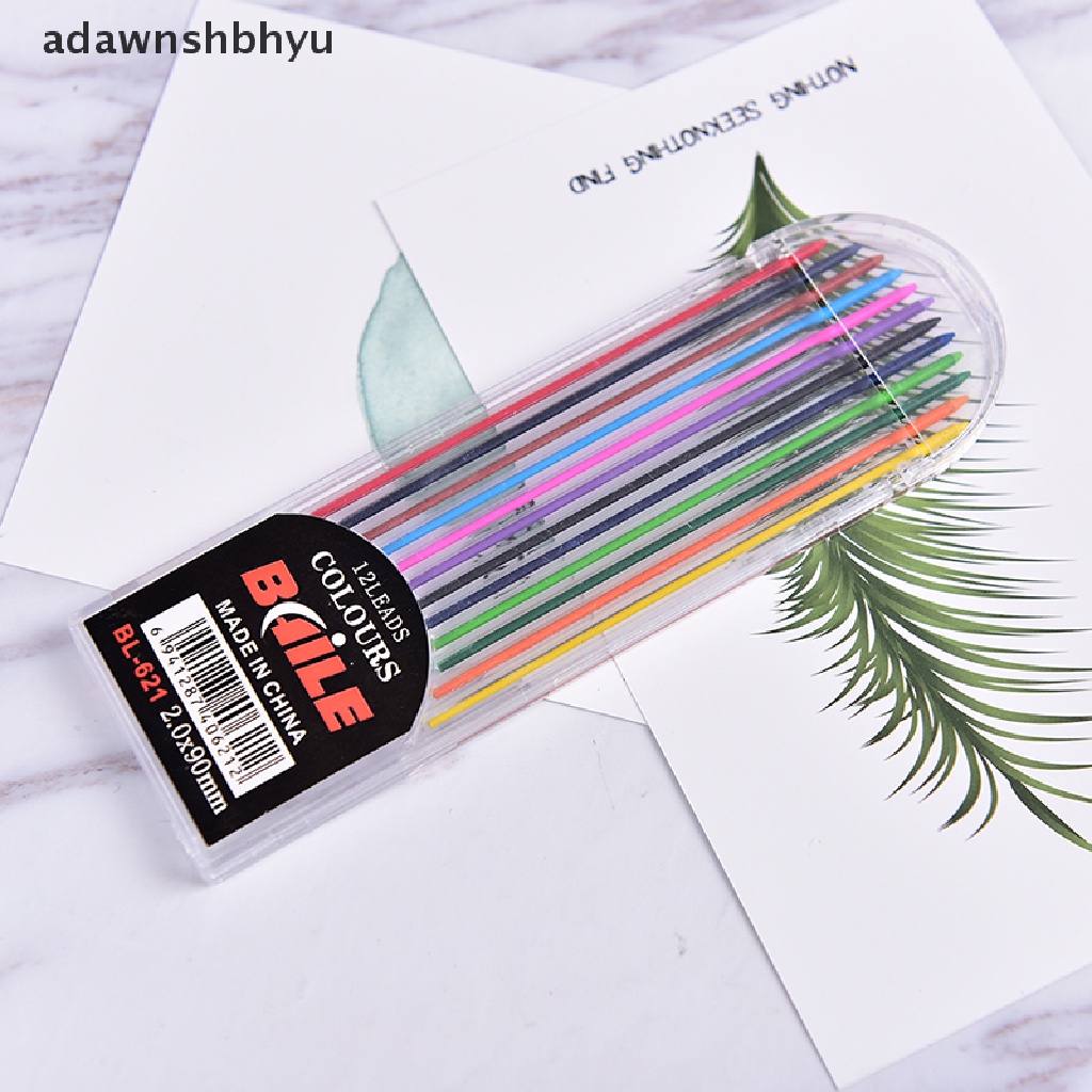 [adawnshbhyu] 1box 2.0mm Pensil Mekanik Berwarna Refill Timah Dihapus Stationary Siswa.