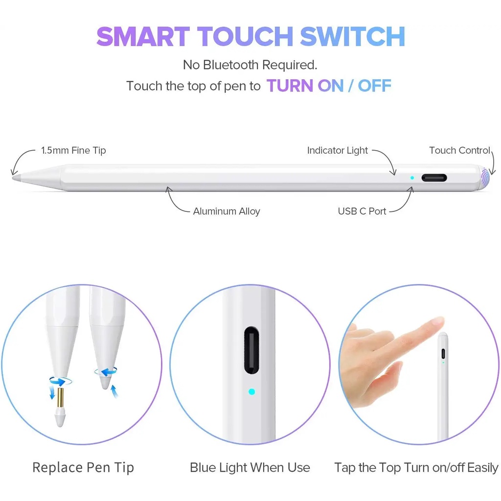 AP Pencil (Gen ke 2) with Palm Rejection and Magnetic Adsorption Design / Pena kapasitif