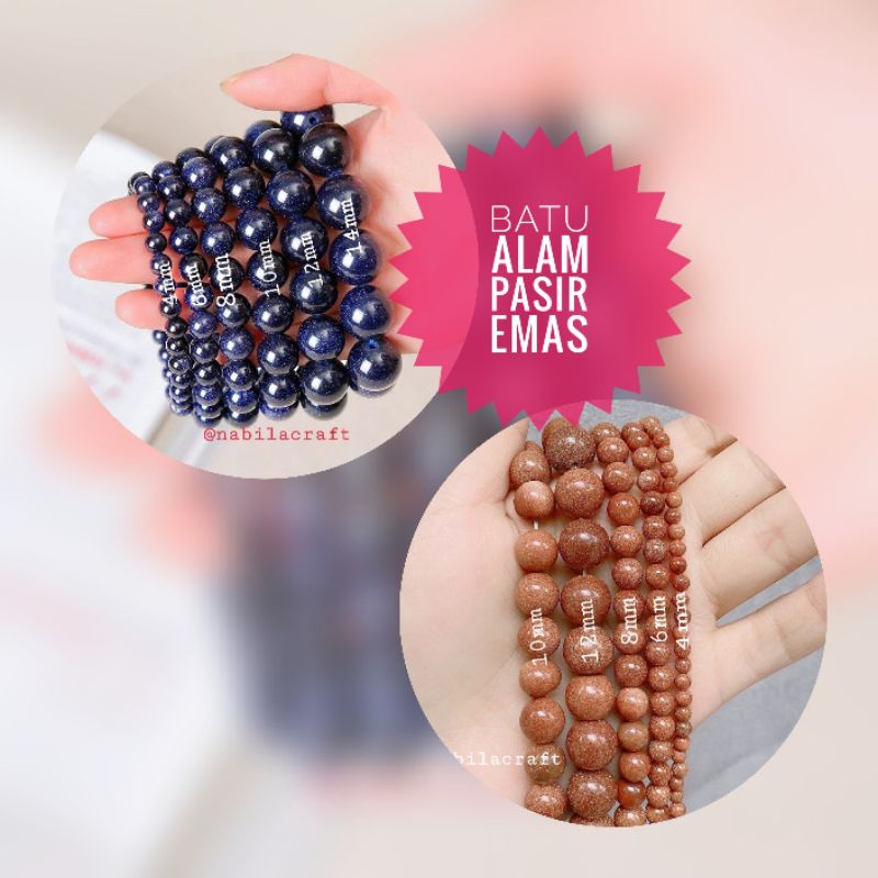 (Renceng) Batu alam bulat pasir emas bahan craft kerajinan tangan