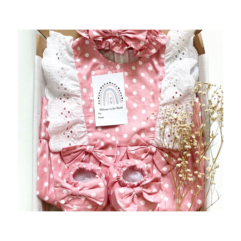 Hampers DOMINIKA / TSUM / MOCHI Baju Jumper Giftset Kado Lahiran Pakaian Anak Bayi Perempuan Laki Terlaris Murah-polka pink
