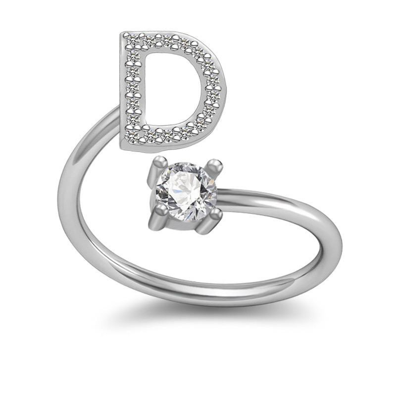 TJM Cincin Huruf A - O Wanita Fashion / Aksesoris Korea Emas Putih Silver / Perhiasan Cincin Wanita-CINCIN D