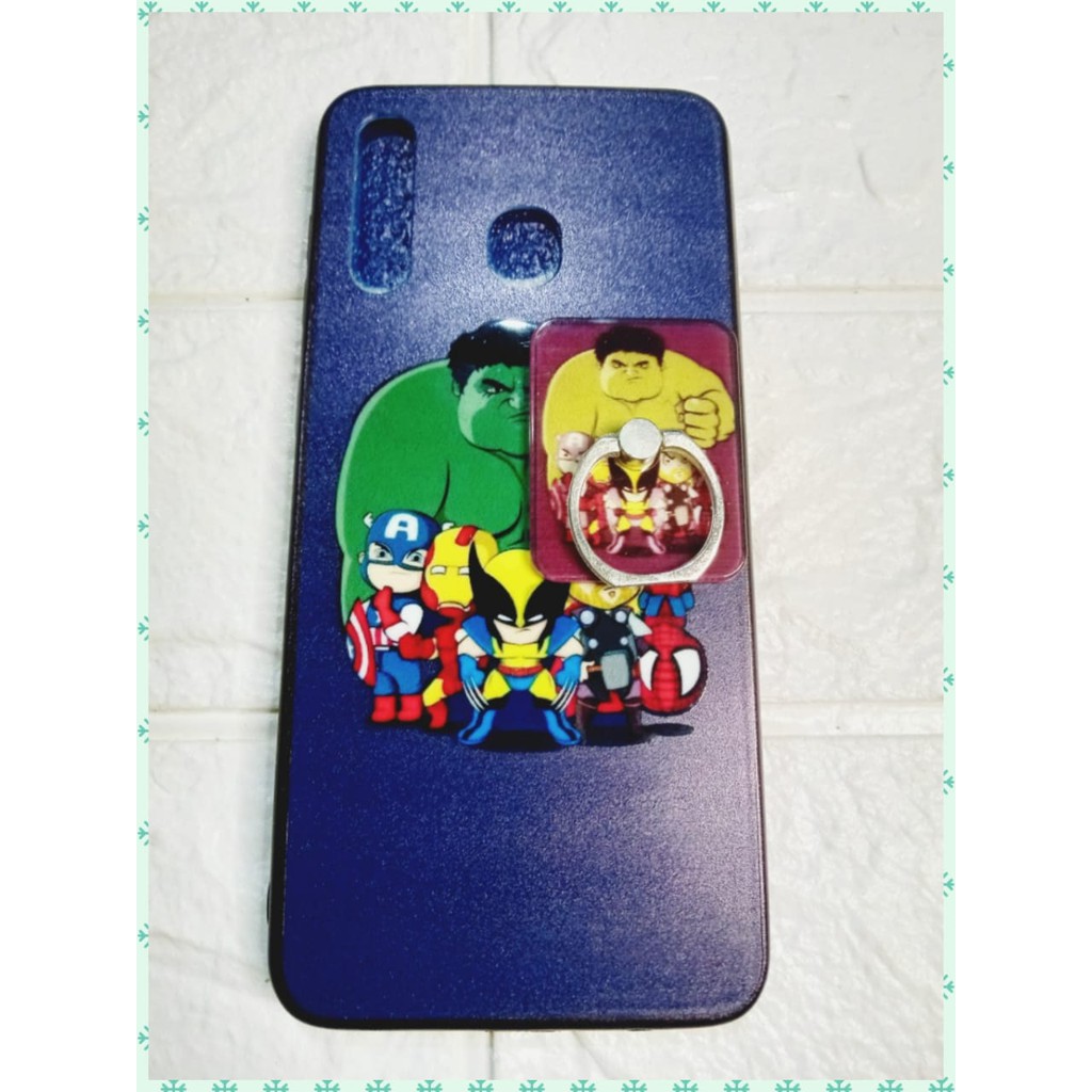 CASE POP SOCET SAMSUNG GALAXY AA20 MOTIF KARTUN ROBOT SEPIDERMAAN HULK HIJAU ROBOT  IRO